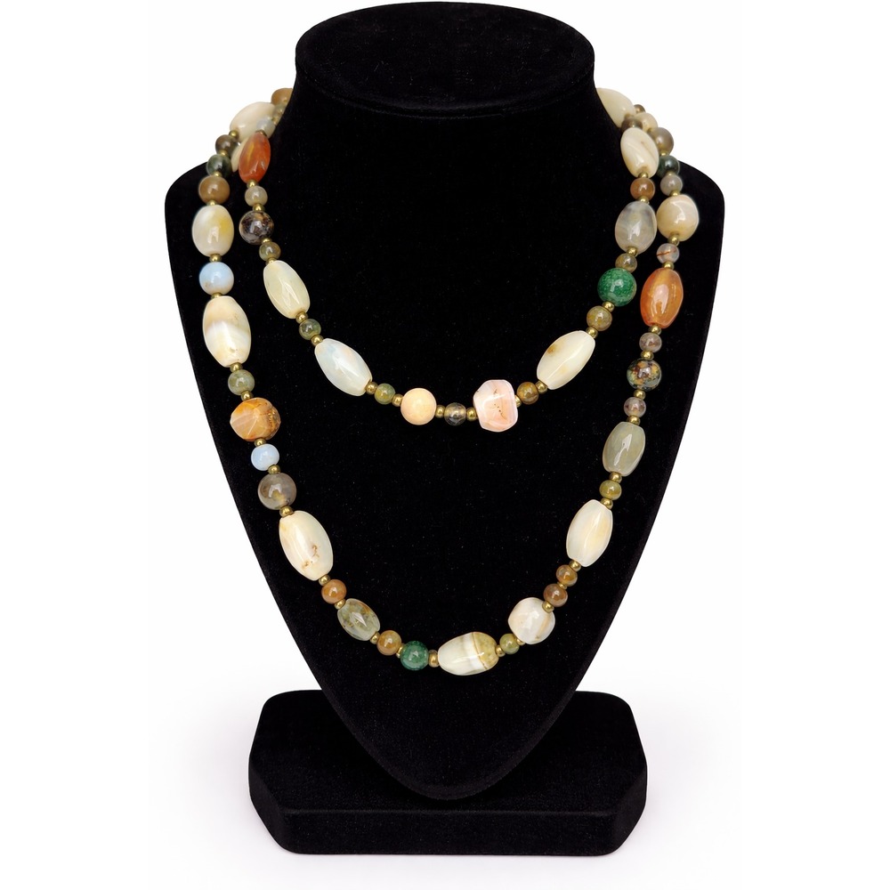Natural Multi Color Quartz Agate Polished Gemstone Single Strand Necklace